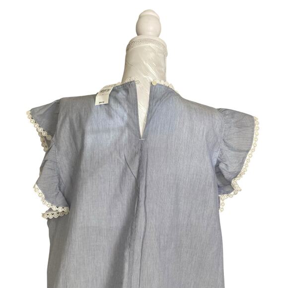 NWT Loft Blue White Stripe Crochet Lace Pinafore Old Money Dress Size Large - Picture 13 of 16